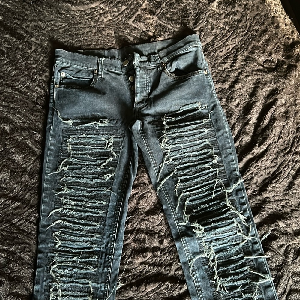 Dark wash blue jeans double layered